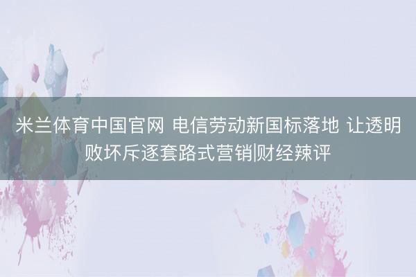 米兰体育中国官网 电信劳动新国标落地 让透明败坏斥逐套路式营销|财经辣评
