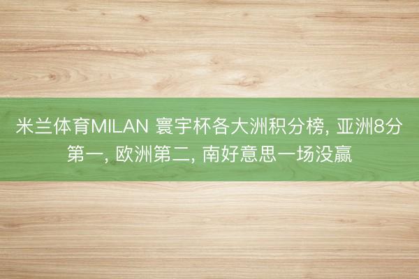 米兰体育MILAN 寰宇杯各大洲积分榜, 亚洲8分第一, 欧洲第二, 南好意思一场没赢